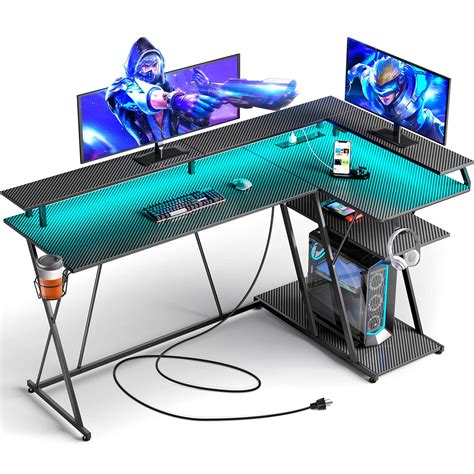 Buy SEVEN WARRIOR L Shaped Gaming Desk with LED Lights & Power Outlets ...