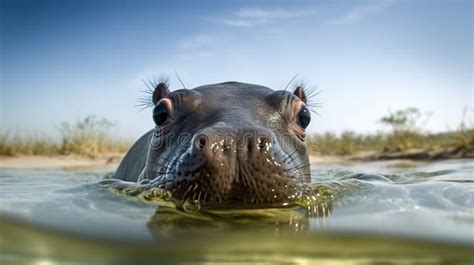 Cute Hippo Swimming Underwater. Generative AI Stock Illustration - Illustration of rock ...