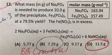 Solved hat mass (in g) of Na3PO4 molar mass (g.mol-) is | Chegg.com