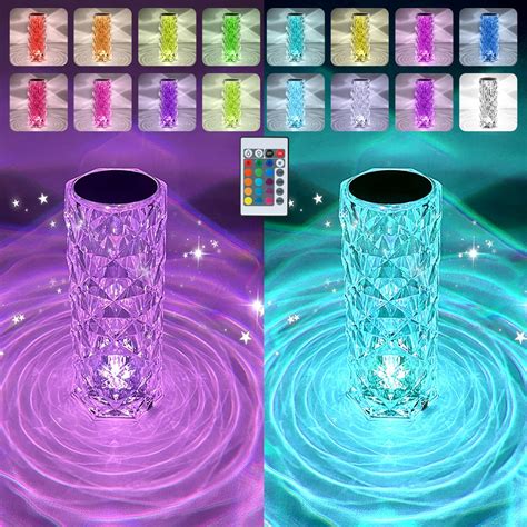 2 Pack Crystal Diamond Rose Table Lamp, Remote and Touch Control Nightstand Lamps, RGB LED Night ...