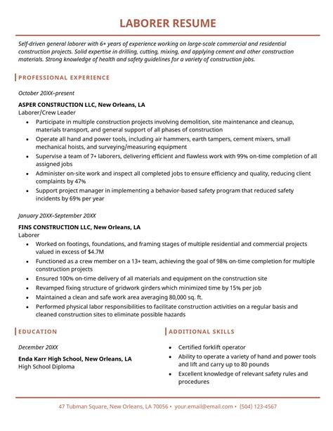 Laborer Resume [Example for Free Download and Writing Tips]