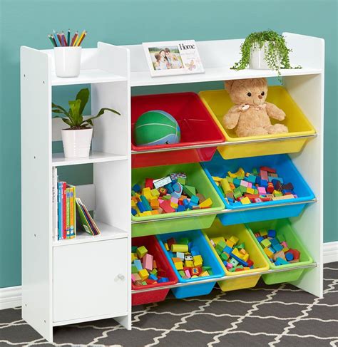 Sturdis Kids Toy Storage Organizer with Bookshelf and 8 Multi Colored ...