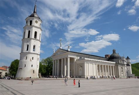 Vilnius Cathedral looks more like a Greek temple. The separate bell tower used to be part of the ...