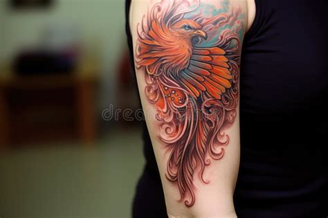 A Close-up of a Detailed Phoenix Firebird Tattoo on Someones Arm Stock ...