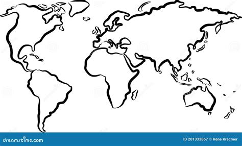 Simple World Map. World Map Outline. Rough Sketch of Black World Map on ...