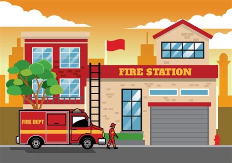 fire truck in fire station 22693643 Vector Art at Vecteezy