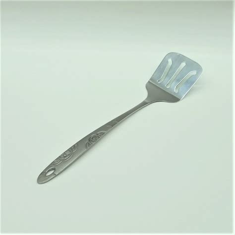 Stainless Steel Slotted Spatula w/ Flowers on Handle - 33cm - Indo-Fiji Supermarket