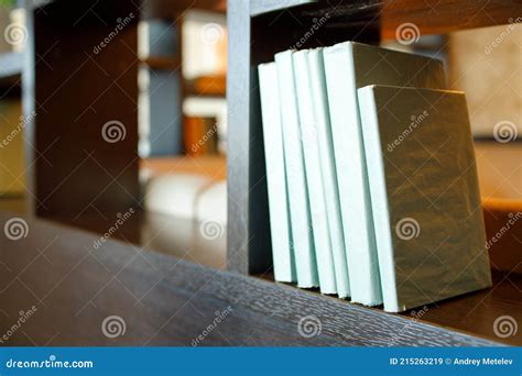 Books in a Blue Cover on a Shelf in a Room Stock Image - Image of book ...