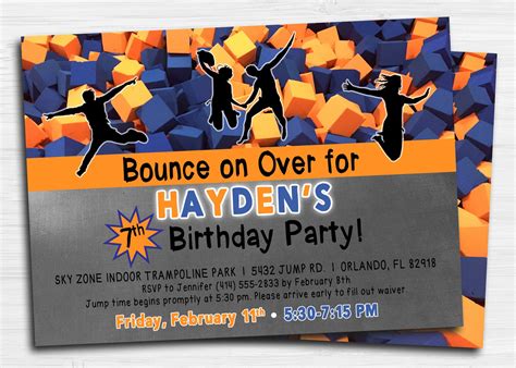 Skyzone Jump Trampoline Invitation Urban Air Bounce Jump Birthday - Etsy