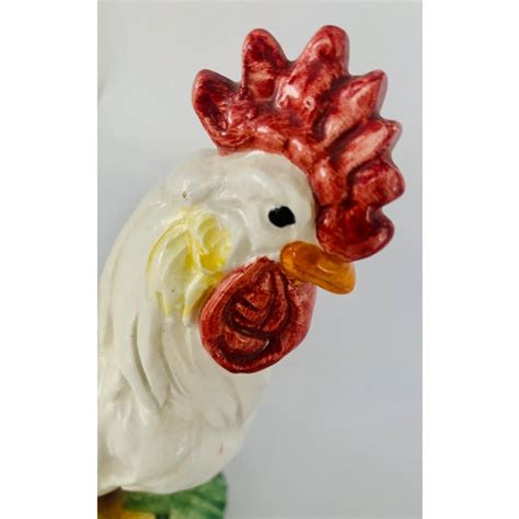 Vintage Italian Ceramic Hand Painted Rooster Statue | Chairish