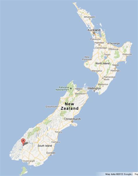 Lake Te Anau on Map of New Zealand