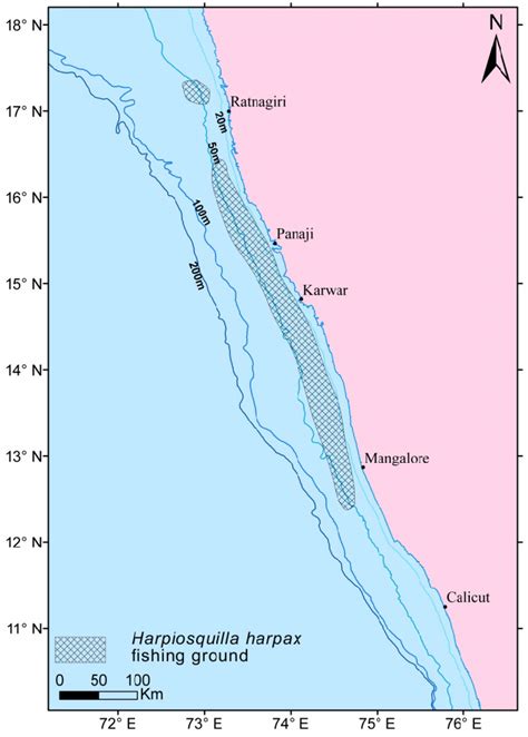 -Map showing Species distribution of stomatopod, Harpiosquilla harpax ...