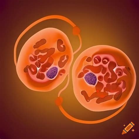 Illustration of cell division in vibrant orange color on Craiyon