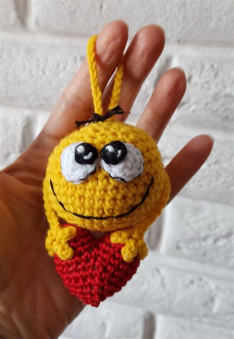 Keychain Yellow Smile Crochet Emoji Keychain Yellow Smiley | Etsy