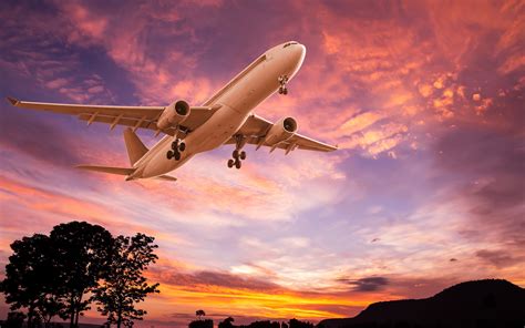 Wallpaper Airplane, take off, dusk, sunset, clouds, silhouettes 3840x2160 UHD 4K Picture, Image