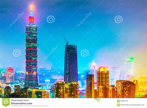 Night view of Taipei 101 editorial stock photo. Image of city - 90287033