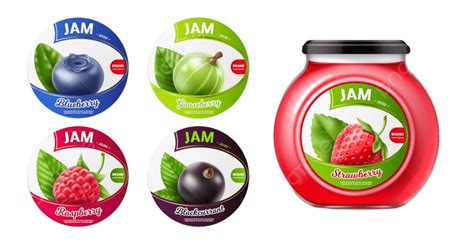 Realistic Berry Jam Labels, Stickers, Season, Green PNG and Vector with Transparent Background ...