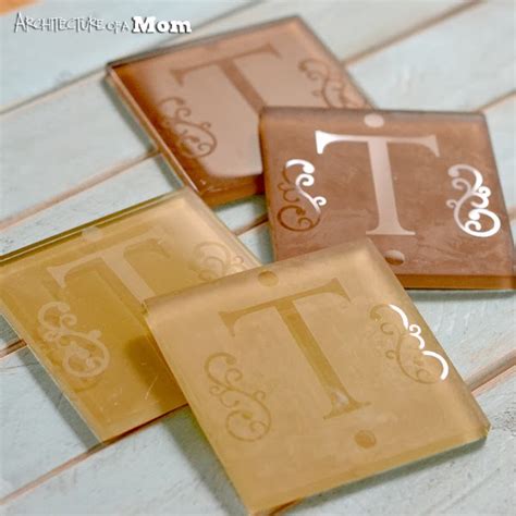 Architecture of a Mom: Etched Monogram Glass Tile Coasters