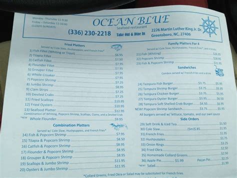 Ocean Blue Seafood Menu, Menu for Ocean Blue Seafood, Greensboro, Piedmont Triad - Urbanspoon/Zomato