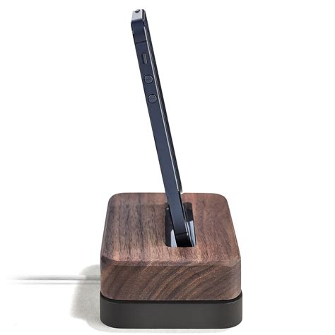 Wood iPhone Docking Station: 3 lb Black Stainless Steel Stand