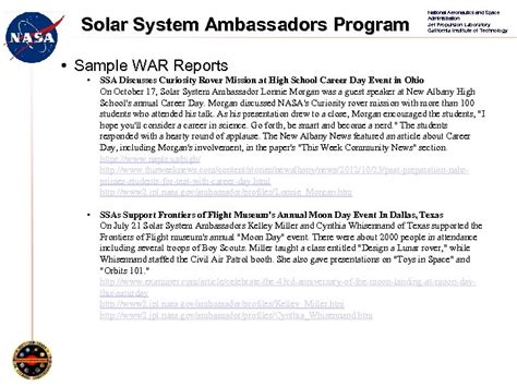 Solar System Ambassadors Program National Aeronautics and Space