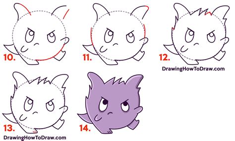 How to Draw a Cute / Kawaii / Chibi Gengar from Pokemon Easy Step by ...