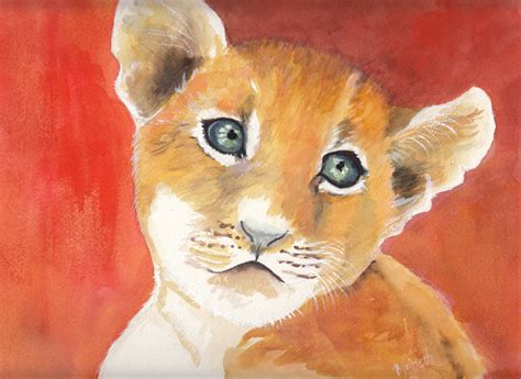 Baby Lion Watercolor Painting