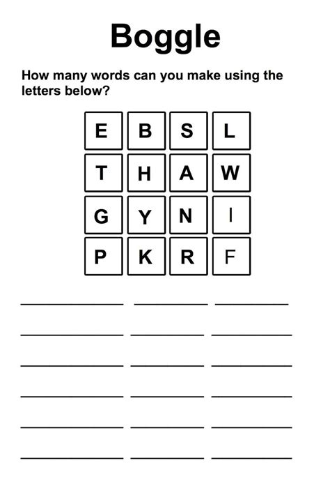 Printable Boggle Puzzle - Printable Crossword Puzzles