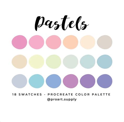 PASTEL PROCREATE Color Palette Hex Codes Pastel Pink, Orange, Yellow, Green, Blue, Purple for ...