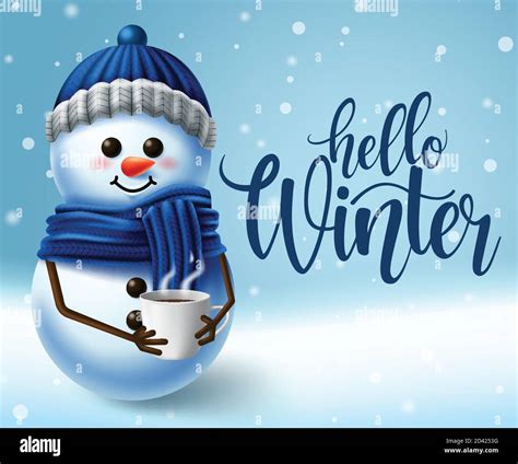 Winter snowman character vector background design. Hello winter ...