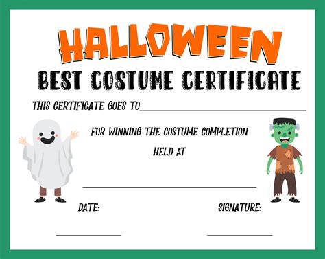 Best Costume Certificate Printable Free