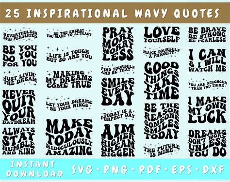 Inspirational Quotes Wavy SVG Bundle, 25 Designs, Groovy Inspirational By LemonStudioCreations ...