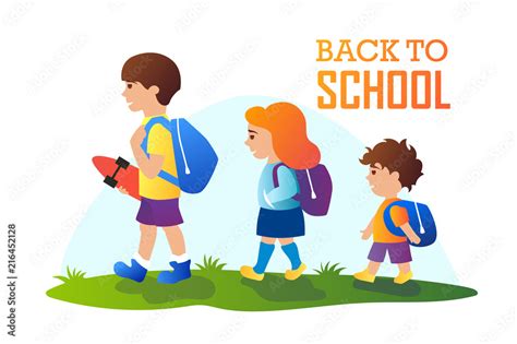 children go to school with backpacks. back to school. vector cartoon illustration. Stock Vector ...