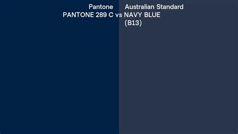 Pantone 289 C vs Australian Standard NAVY BLUE (B13) side by side comparison