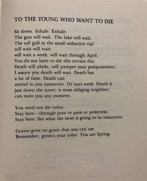 [poem] To the young who want to die, Gwendolyn Brooks : r/Poetry