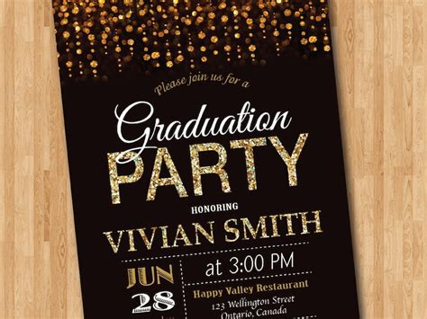 Graduation Party Invitation. Gold Glitter Graduation Invite | Etsy