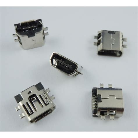 Connecteur Mini USB AB a souder (5 pin pour l'usb)(4 points de fixation a plat central ...