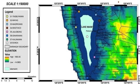 Map of the sampling stations in Lake Mainit, Mainit, Surigao del Norte ...