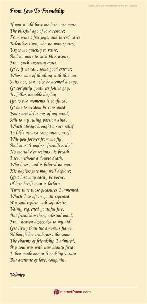 From Love To Friendship Poem by Voltaire