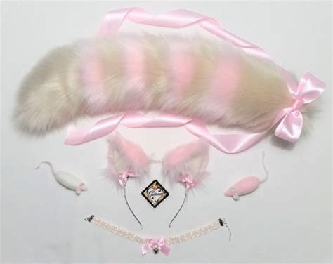 Ivory and Pink Cat Ears and Tail-realistic Cat Ears and - Etsy