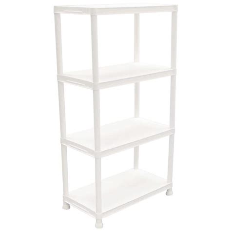 HDX 4-Shelf 15 in. D x 28 in. W x 52 in. H White Plastic Storage ...