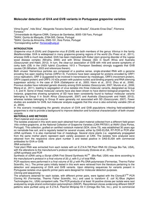 (PDF) Molecular detection of GVA and GVB variants in Portuguese grapevine varieties