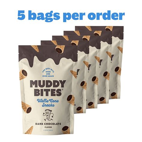 Muddy Bites Chocolate Filled Bite Size Waffle Cone Snack (Dark Chocolate, 2.33 Ounce (Pack of 5 ...