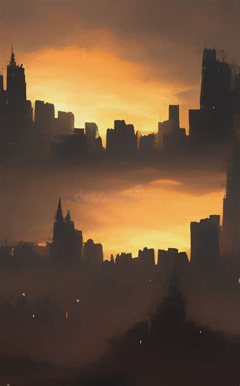 Burning City - Abstract Digital Art Stock Illustration - Illustration ...