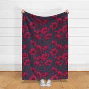 Red Cosmos flowers on dark background Fabric | Spoonflower