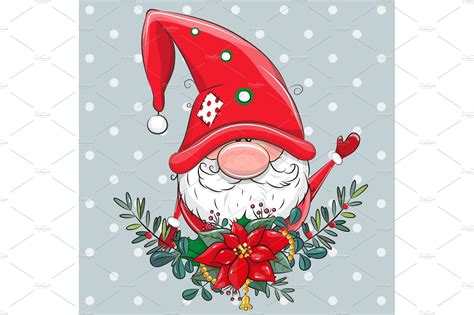 Christmas card Cute Cartoon Gnome | Vector Graphics ~ Creative Market