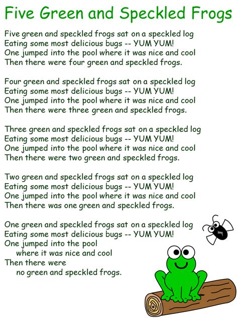 Free Printable Five Green Speckled Frogs - Printable Word Searches