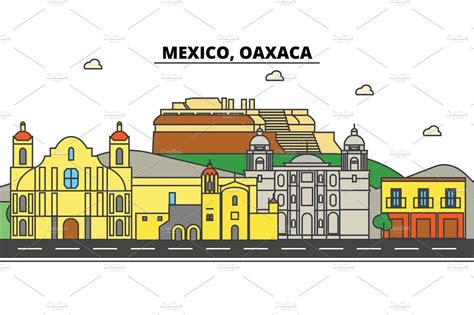 Mexico, Oaxaca. City skyline, architecture, buildings, streets, silhouette, landscape, panorama ...