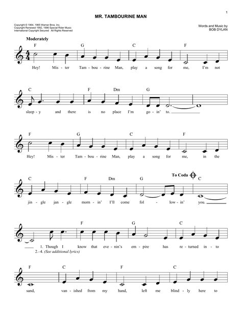 Mr Tambourine Man Chords - Sheet and Chords Collection