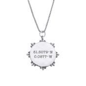North Star Medallion Necklace with Coordinates for Women - Sterling Silver